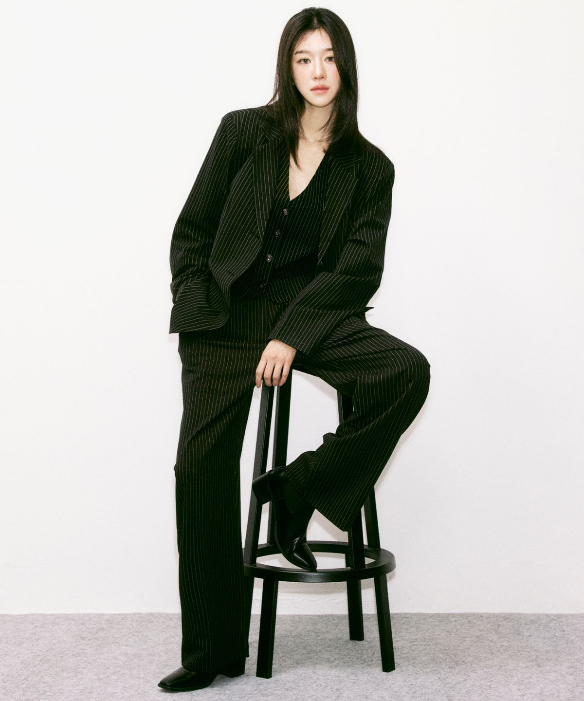 닉앤니콜(NICK&NICOLE) TAILORED STRIPE SUIT SET UP_BLACK
