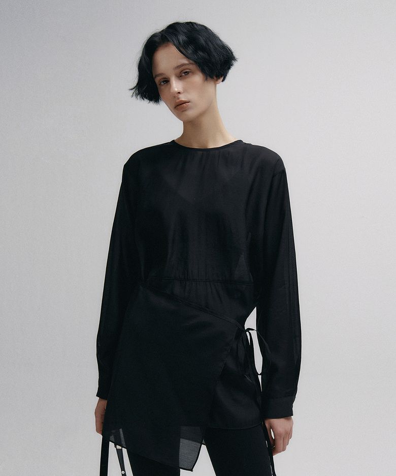 Glow Tencel Wrap Blouse (Black)