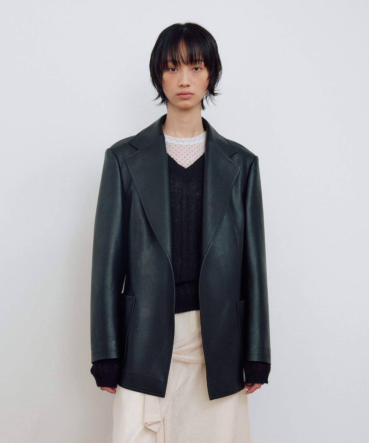 마조네(MA JOURNEE) SINGLE OUT POCKET LEATHER JACKET_BLACK