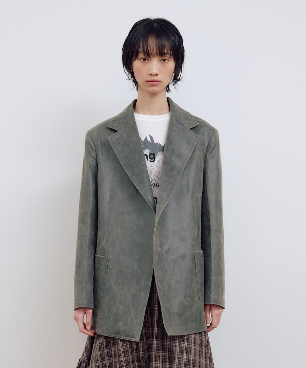 마조네(MA JOURNEE) SINGLE OUT POCKET SUEDE JACKET_CHARCOAL