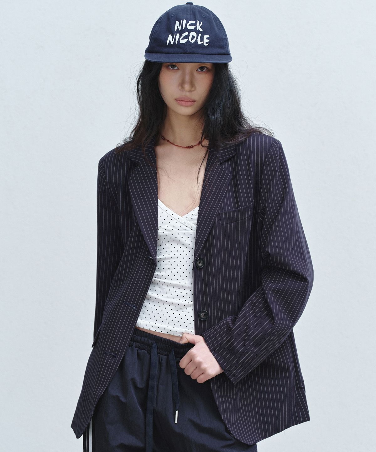 닉앤니콜(NICK&NICOLE) TAILORED STRIPE SINGLE JACKET_NAVY