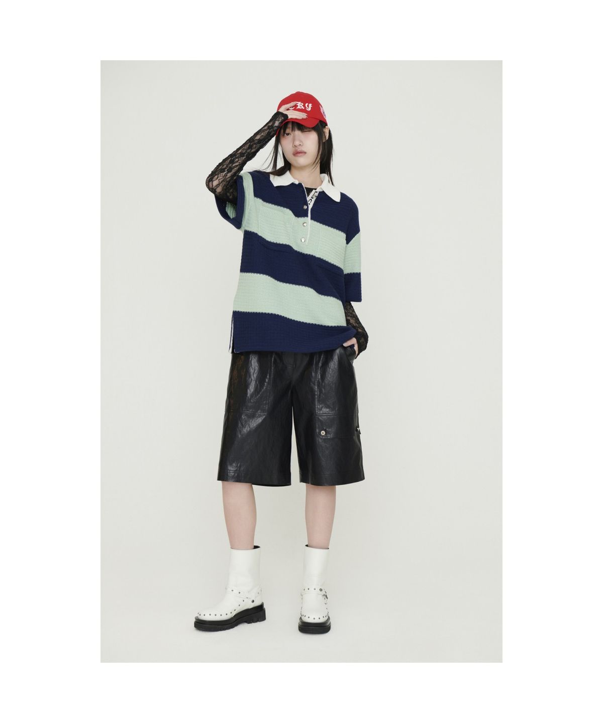 럭키슈에뜨(LUCKY CHOUETTE) Fake Leather Back Banding Midi Pants (black)_LFPOM25220BKX
