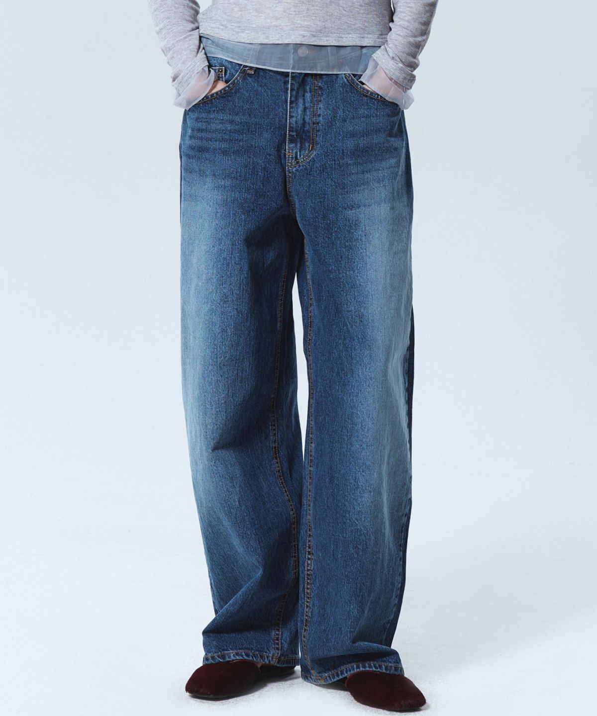 닉앤니콜(NICK&NICOLE) WIDE WASHED DENIM PANTS_BLUE