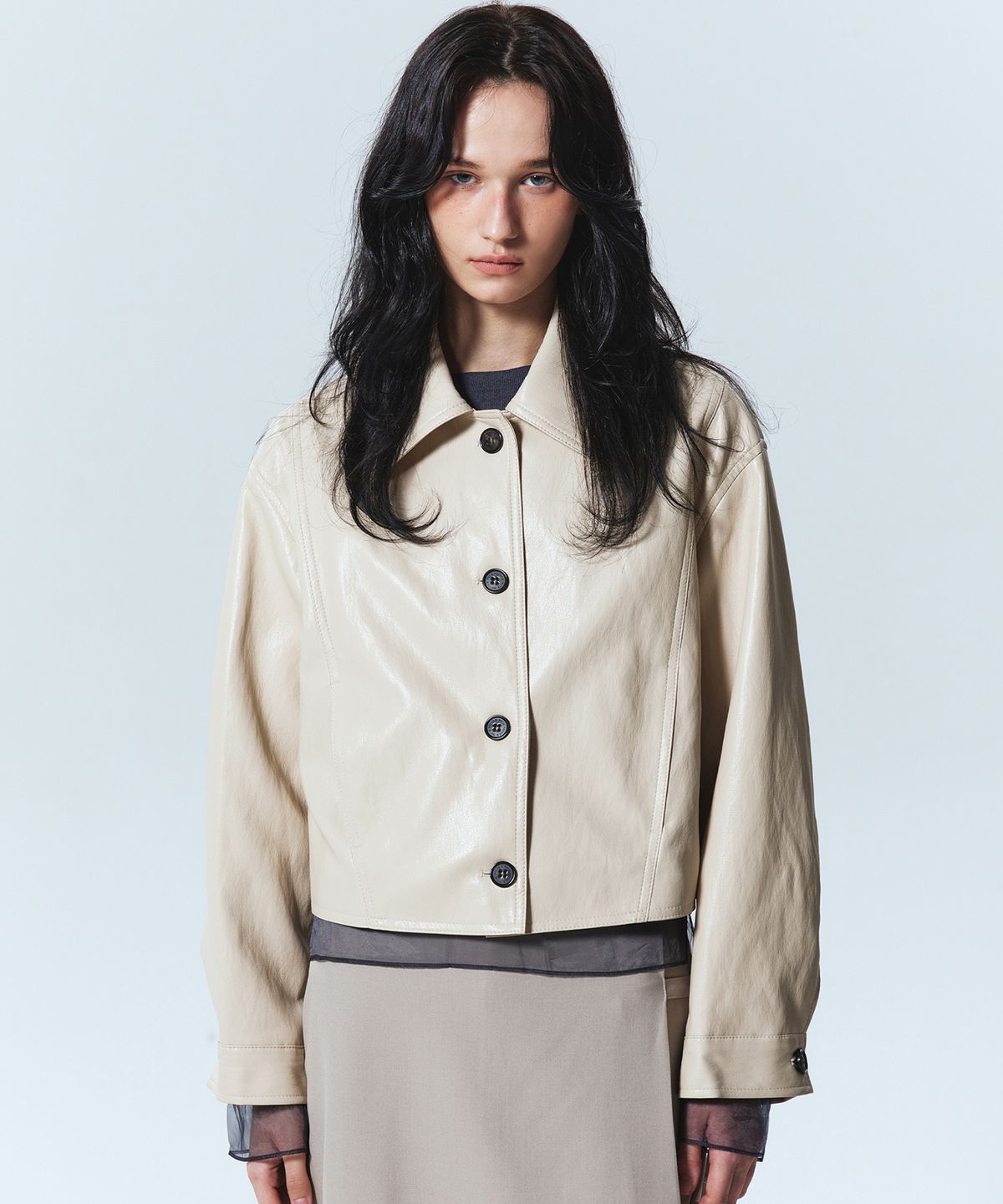 닉앤니콜(NICK&NICOLE) CUTING LINE LEATHER JACKET_CREAM
