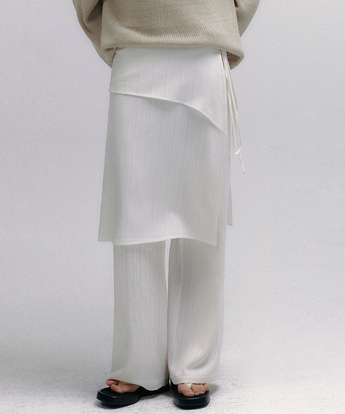 니브(NEEV) Tiered Layered Skirt Wrap Pants (Ivory)