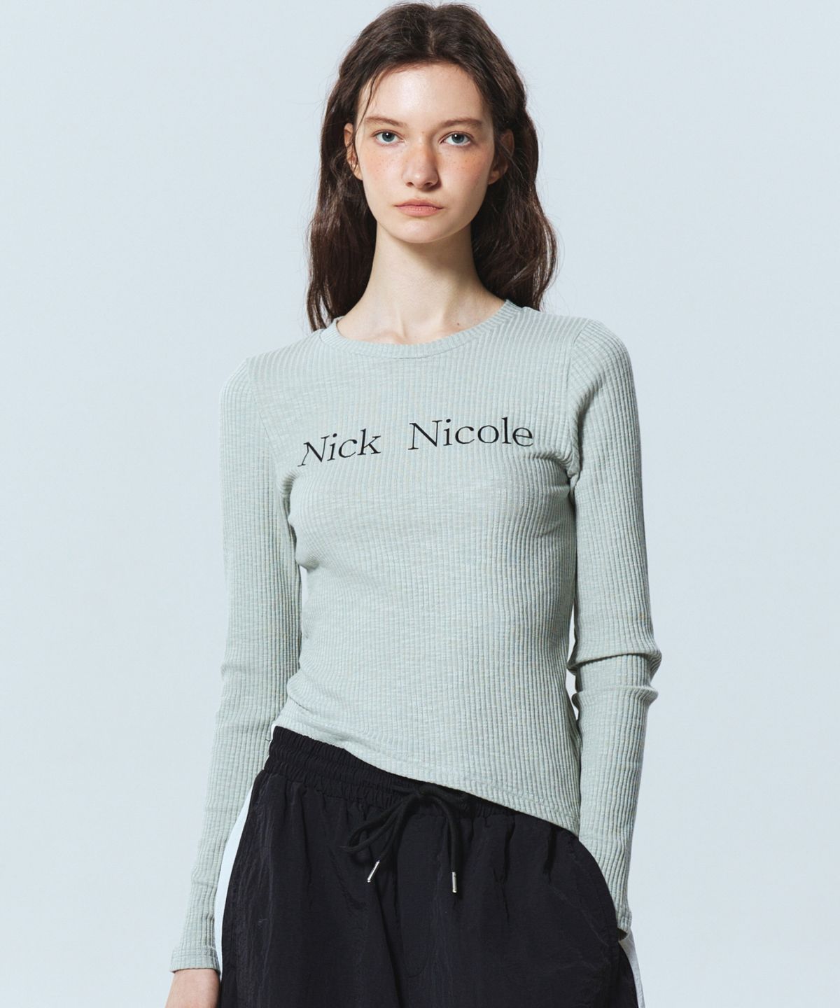 닉앤니콜(NICK&NICOLE) OBLIQUE LINE LONG SLEEVE TOP_MINT