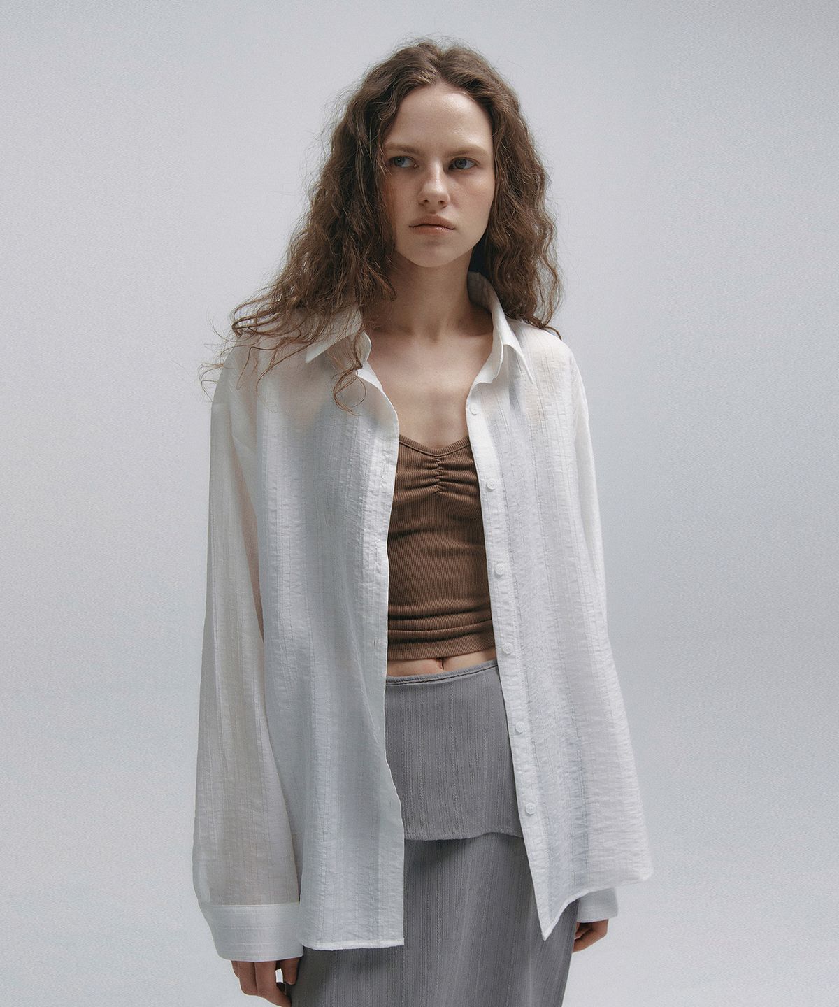 니브(NEEV) Wrinkle Multi Stripe Shirt (White)
