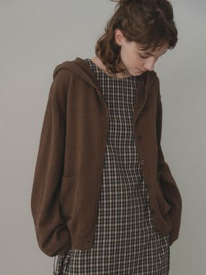 Hoodie knit cardigan (brown)