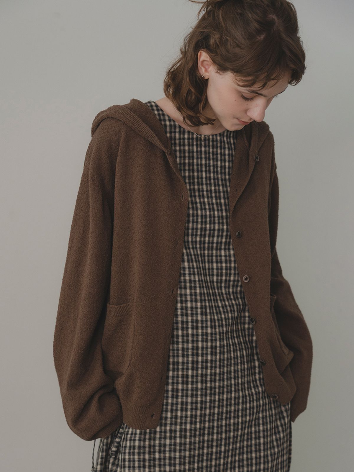 더미튼(THEMITTEN) Hoodie knit cardigan (brown)