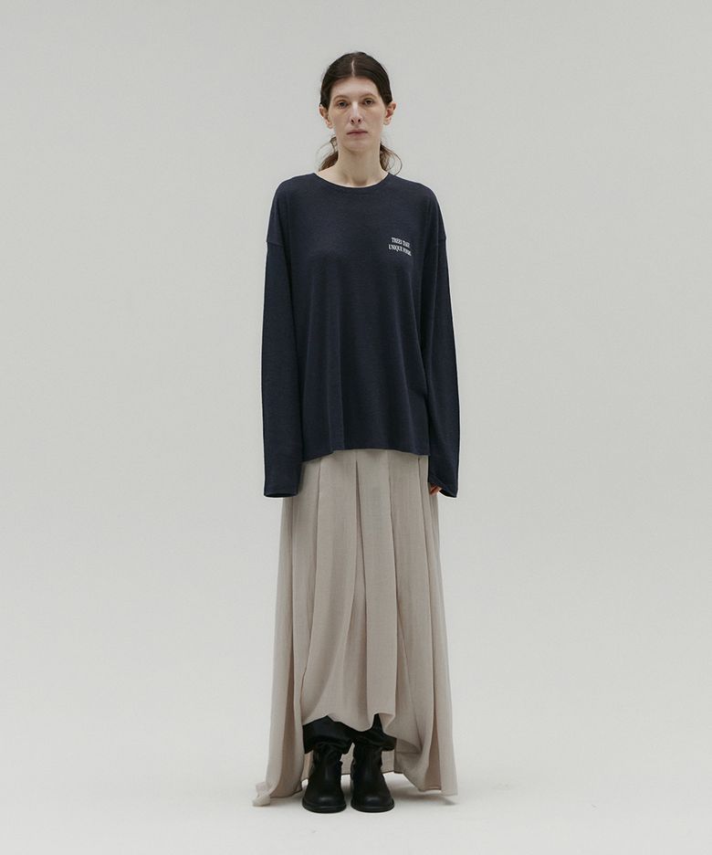 LINEN LOOSE LONG SLEEVE TOP [NAVY]