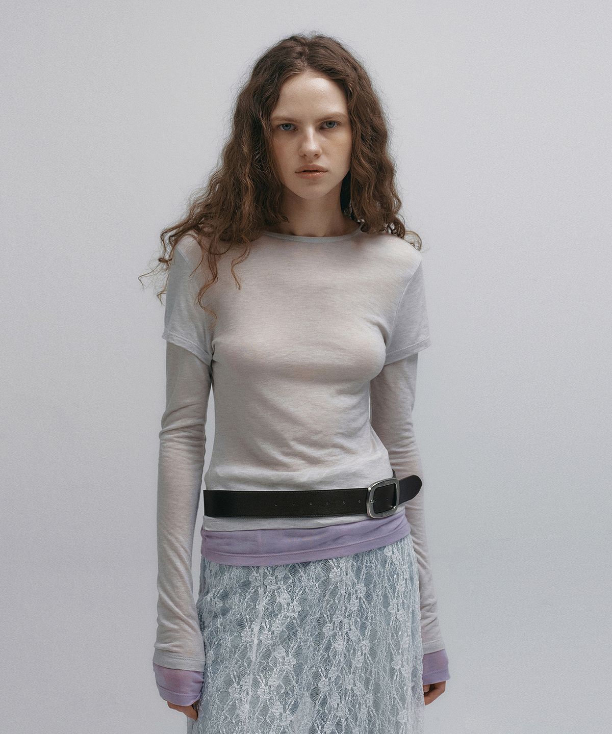 니브(NEEV) Double Layered Tencel T-shirt (Light Gray)
