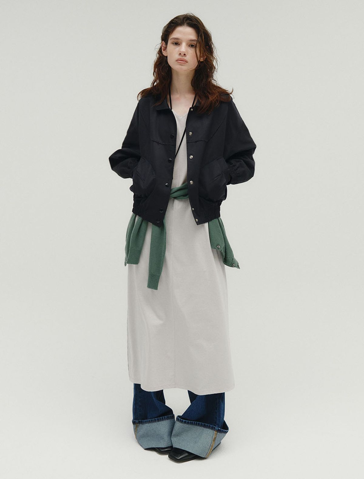 솔티페블(SALTY PEBBLE) TWO TONE COTTON JUMPER [NAVY]