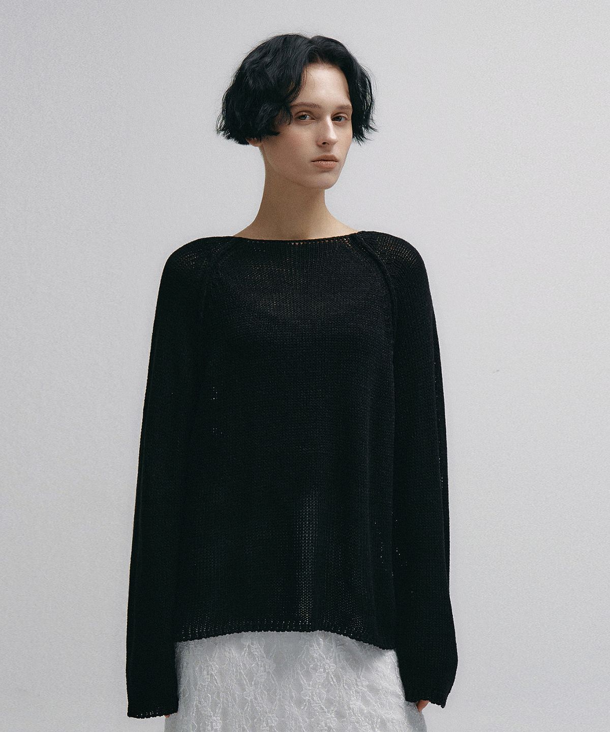 니브(NEEV) Drop Raglan Over-Fit Knit (Black)