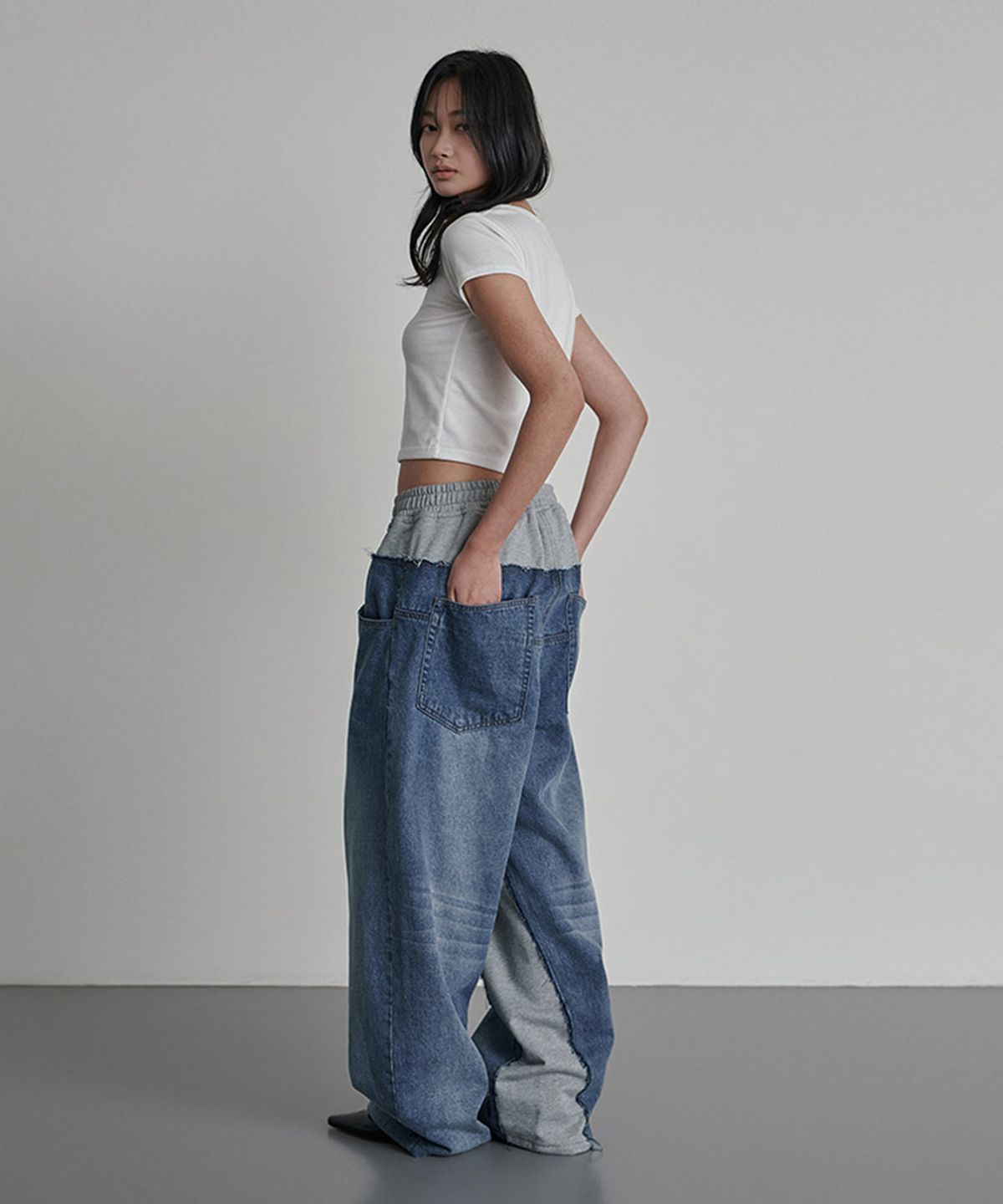 이예(YIYAE) Layered Cut-up Denim Pants Blue