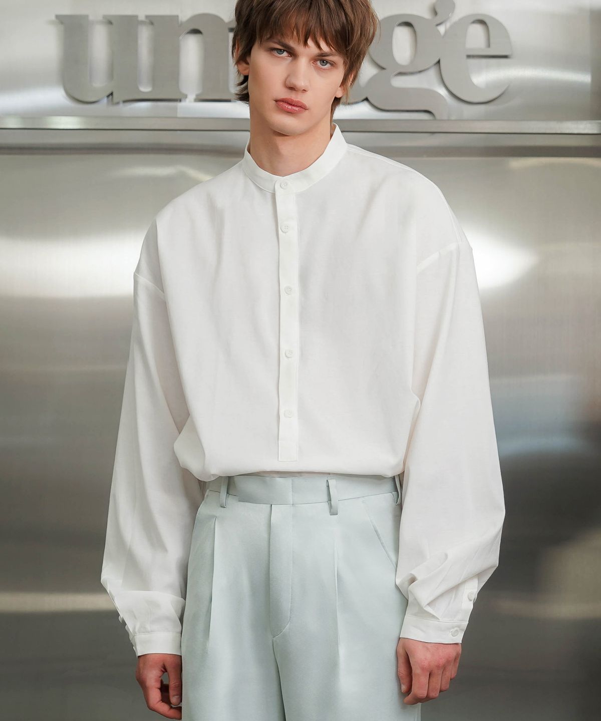 언티지(UNTAGE) 린넨 헨리 셔츠[White(UNISEX)]_UTS-FS83