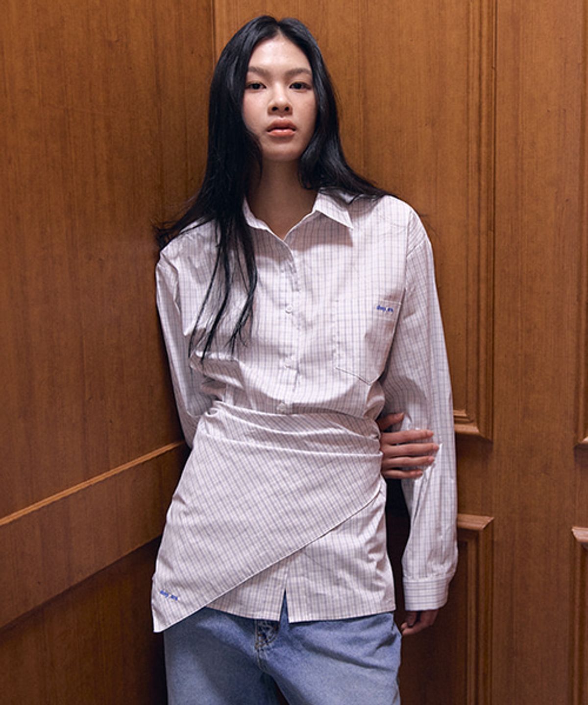 샵아라(SHOP,ARA) Heyer scarf set check shirt_Ivory