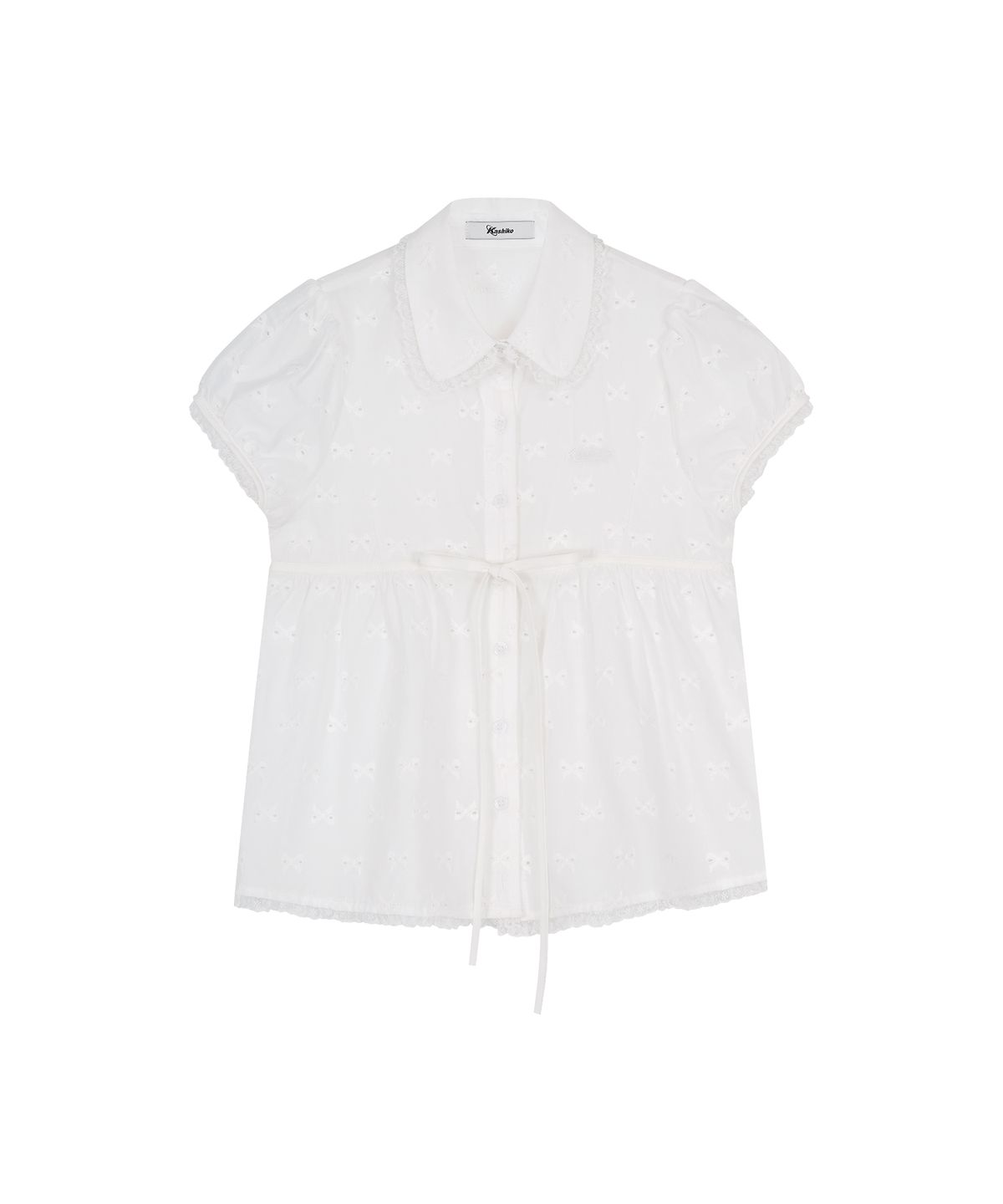 카시코(KASHIKO) Puff Sleeve Lace Shirt White