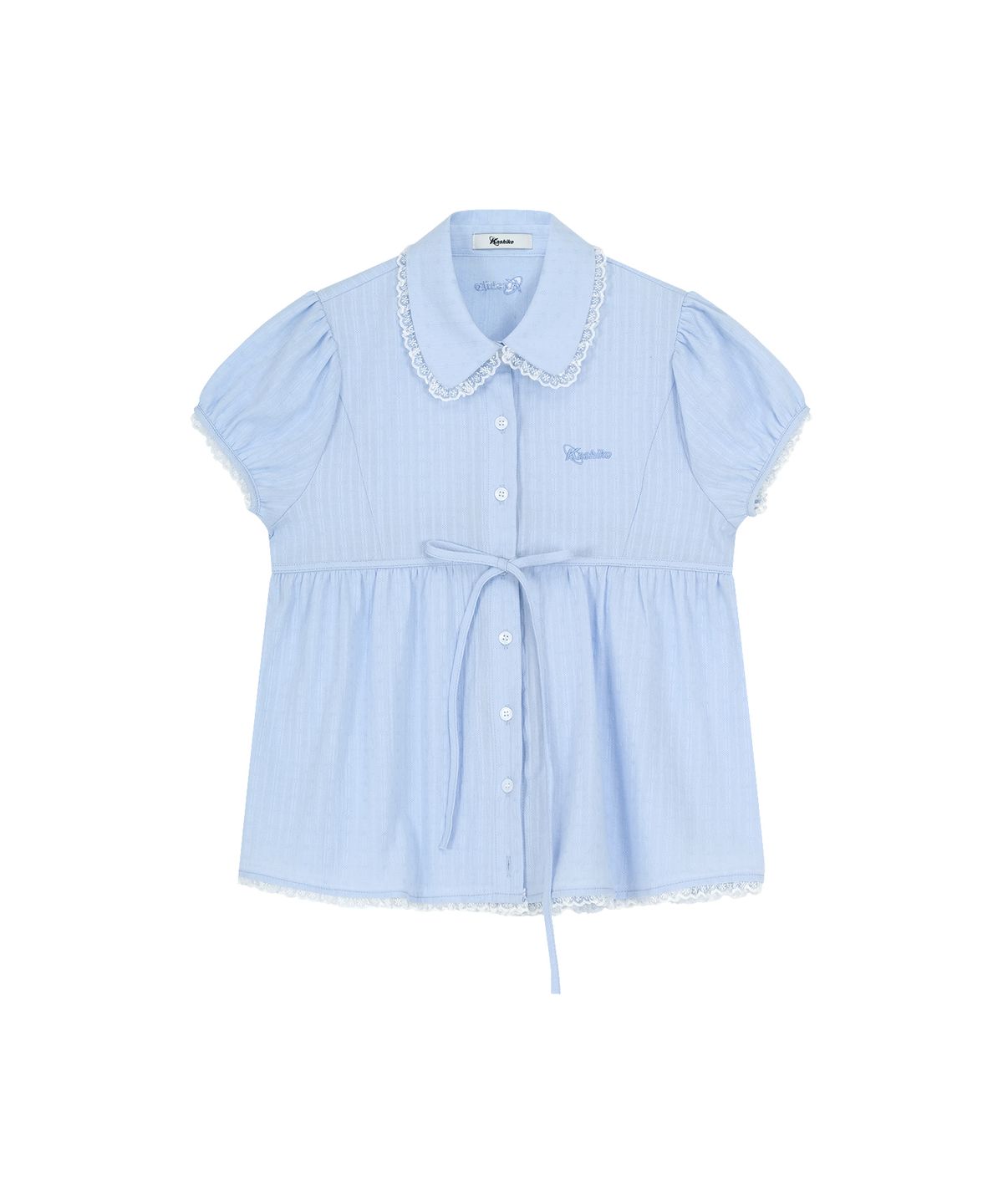 카시코(KASHIKO) Puff Sleeve Lace Shirt Blue