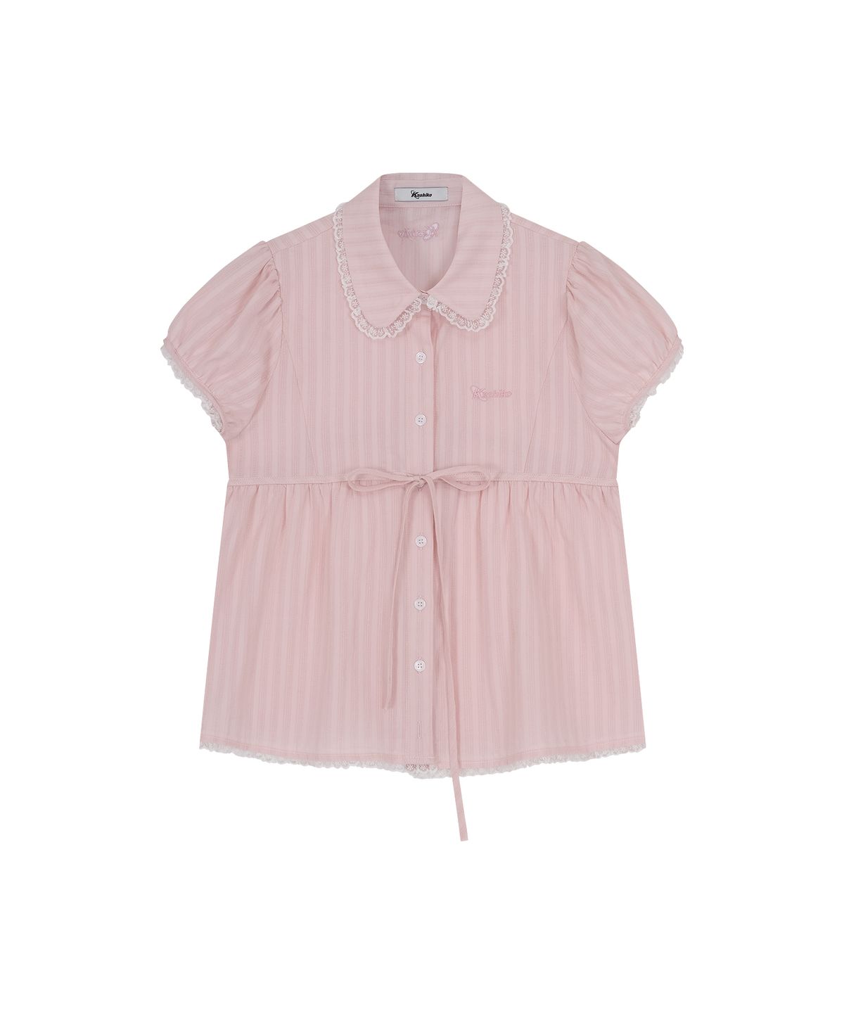 카시코(KASHIKO) Puff Sleeve Lace Shirt Pink