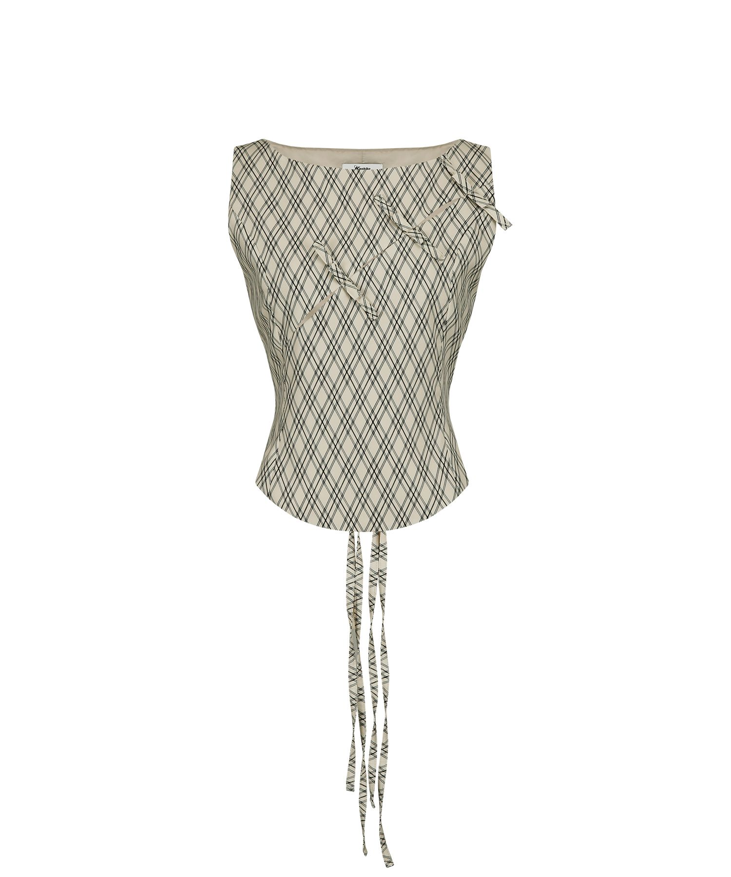MUSINSA公式 | KASHIKO Ribbon Paneled Sleeveless Checked