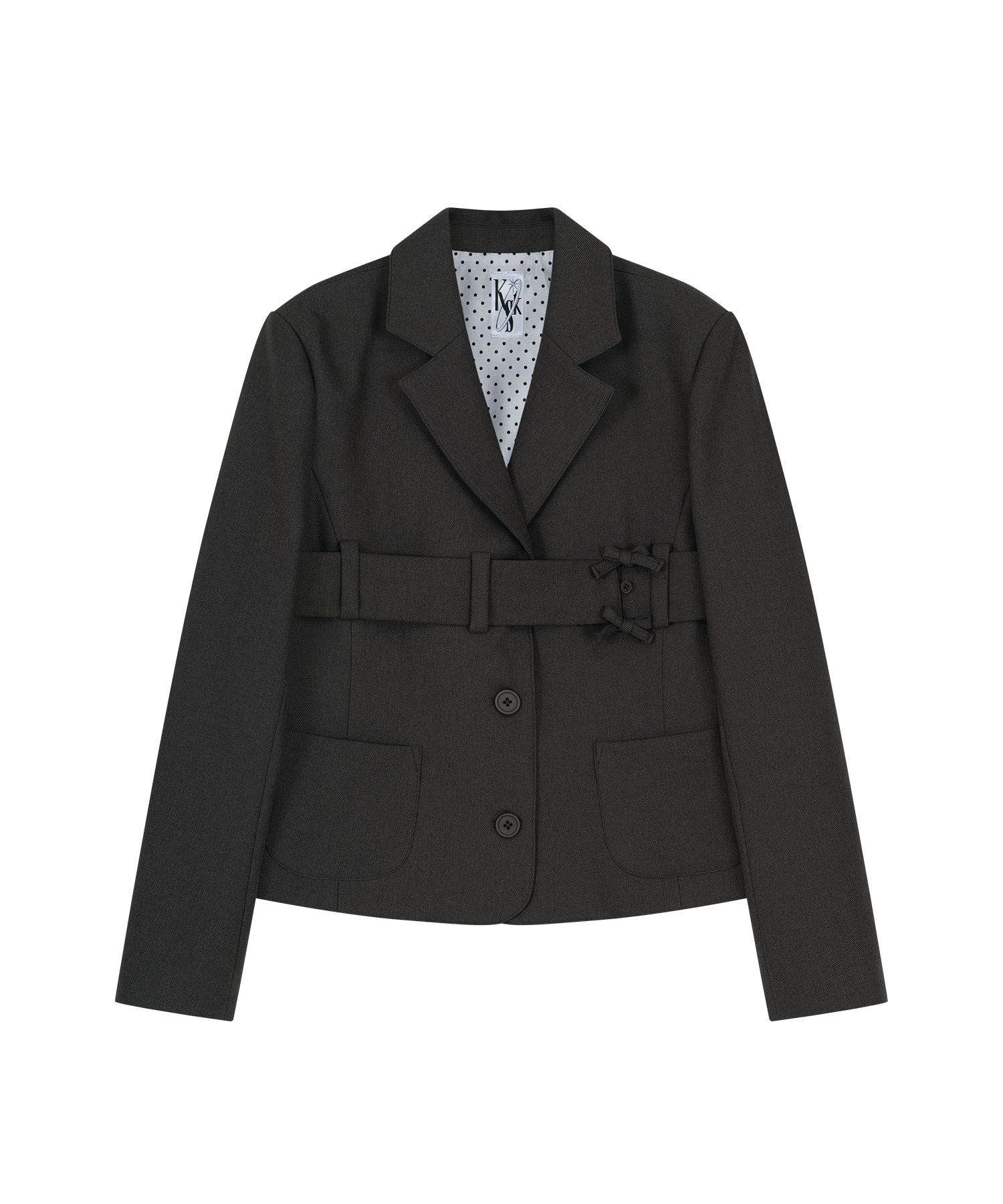 [Kashiko] ★ Ribbon Belted Preppy Jacket MUSINSA | KASHIKO Ribbon Belted Preppy Jacket Charcoal