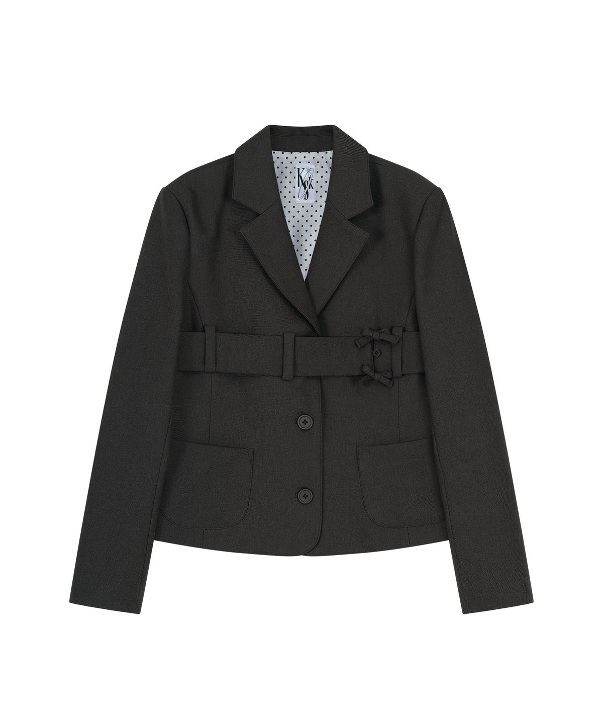 카시코(KASHIKO) Ribbon Belted Preppy Jacket Charcoal
