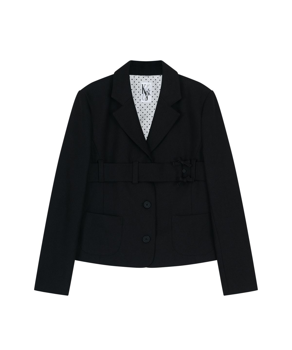 카시코(KASHIKO) Ribbon Belted Preppy Jacket Black