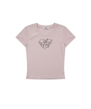 Flower Heart Baby Tee Pink