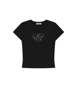 Flower Heart Baby Tee Black