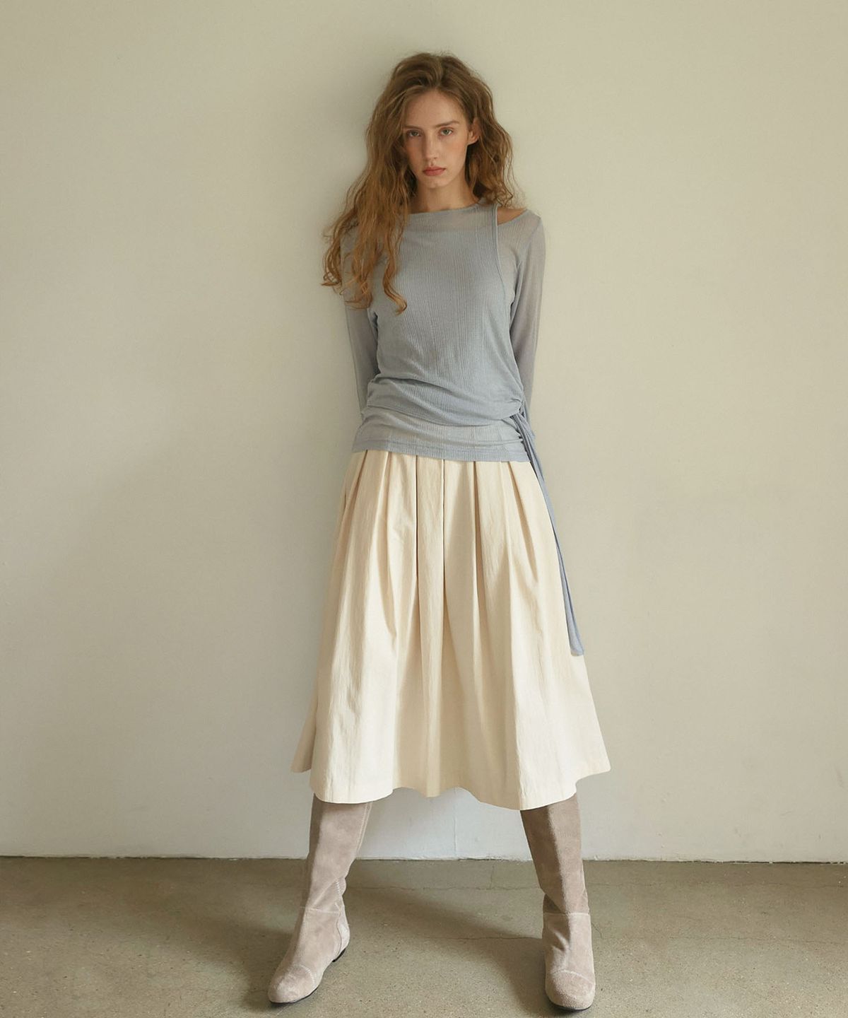 아우로(OURO) COTTON TUCK SKIRT  [ CREAM ]