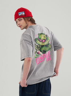 스네이크 백 프린트 오버핏 티셔츠_2칼라