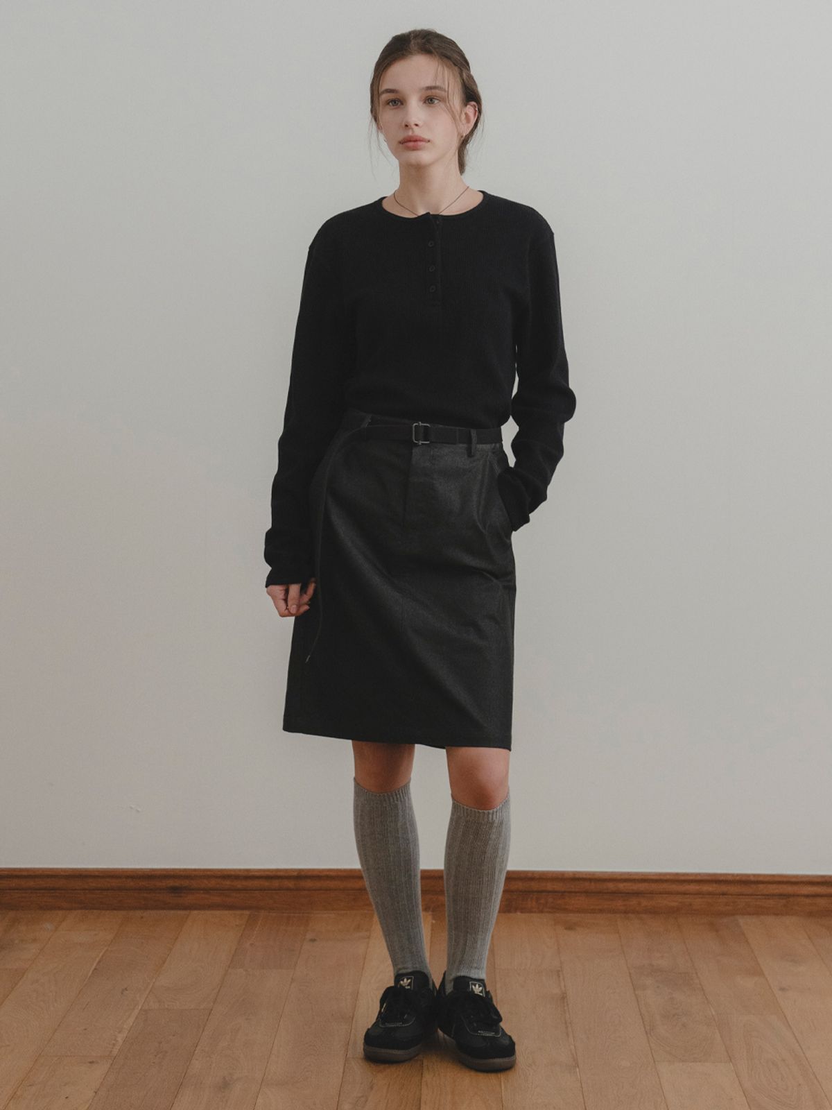더미튼(THEMITTEN) Fold H midi skirt (indigo)