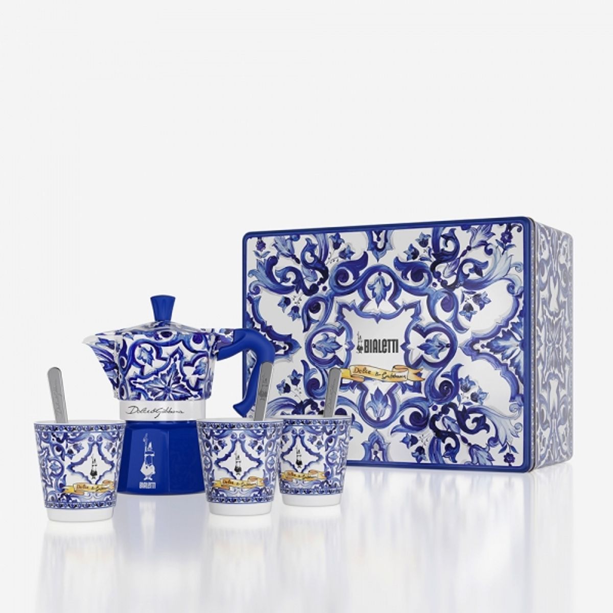 비알레띠(BIALETTI) 비알레띠 돌체앤가바나 블루 모카 3컵 & 샷잔 머들러 기프트 박스