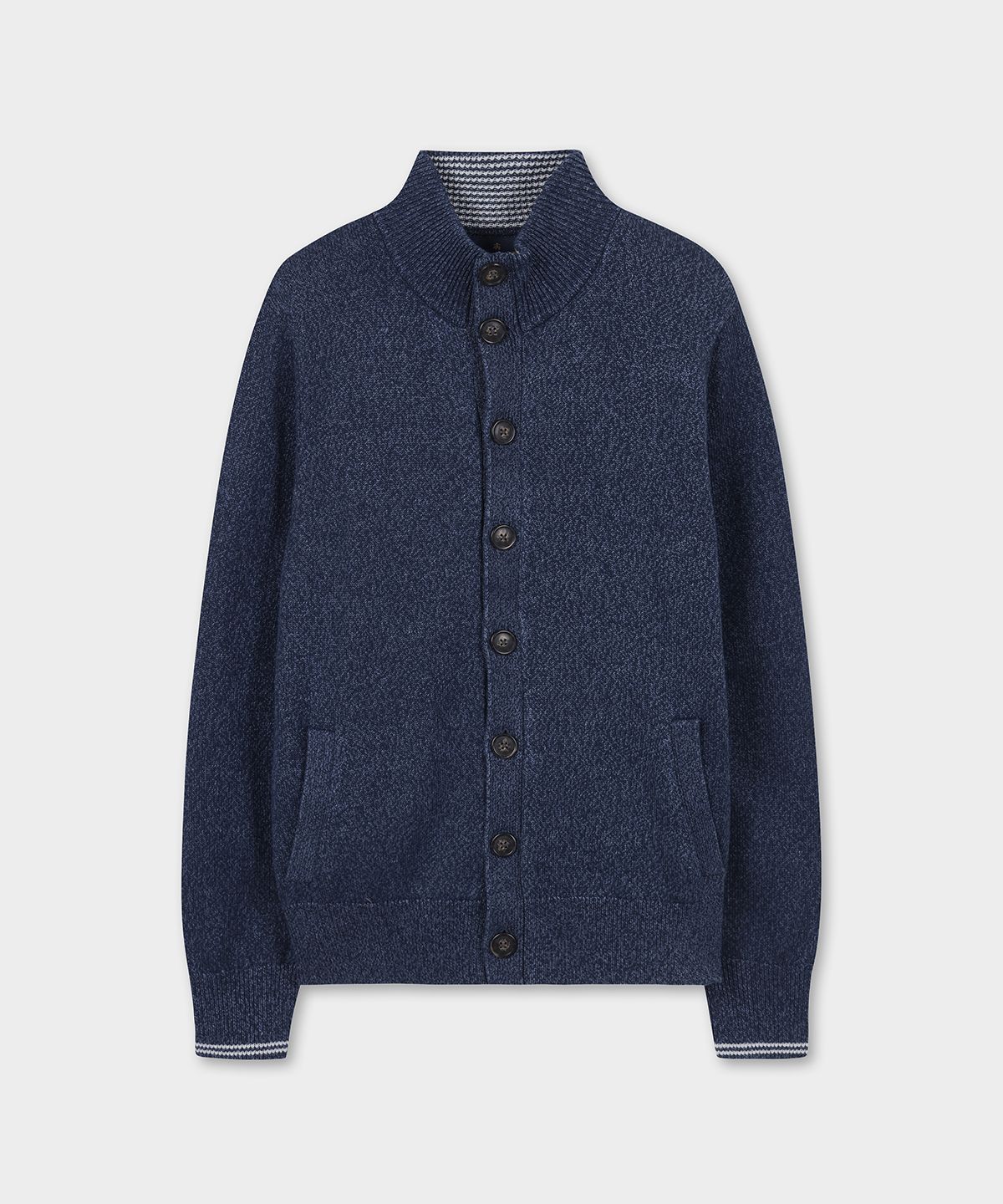 브룩스 브라더스(BROOKS BROTHERS) 린넨 코튼 버튼 모크넥 가디건 (네이비) (BBWCMF9010QFS)