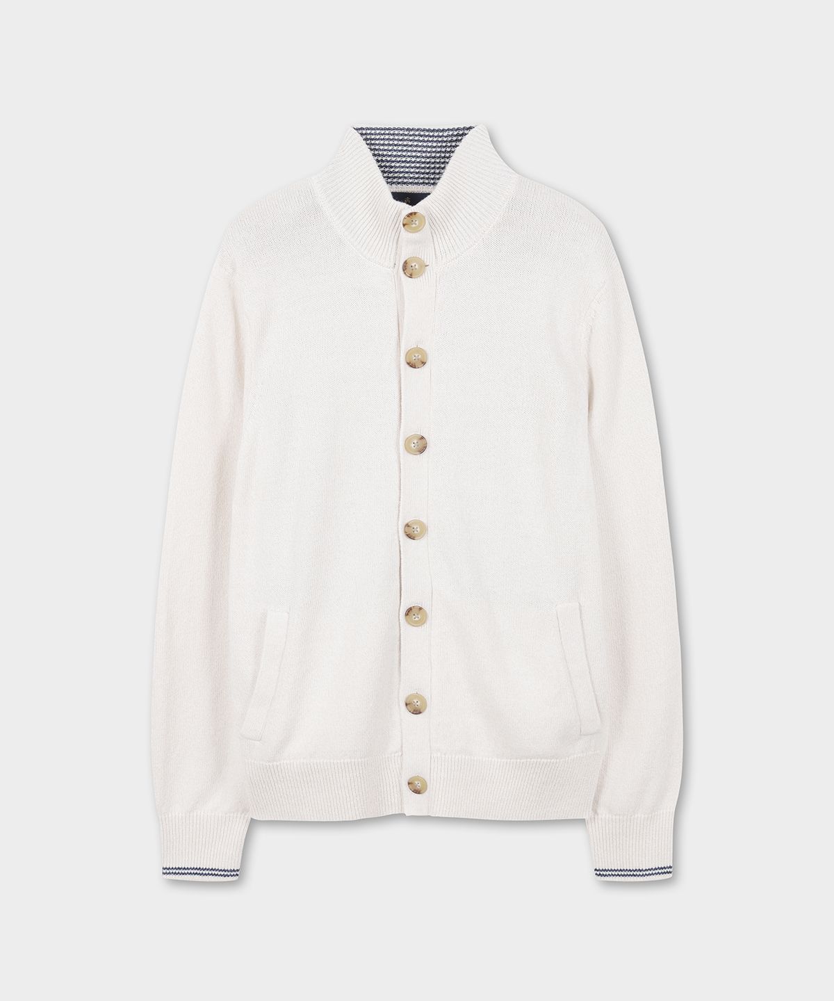 브룩스 브라더스(BROOKS BROTHERS) 린넨 코튼 버튼 모크넥 가디건 (아이보리) (BBWCMF9009BFS)