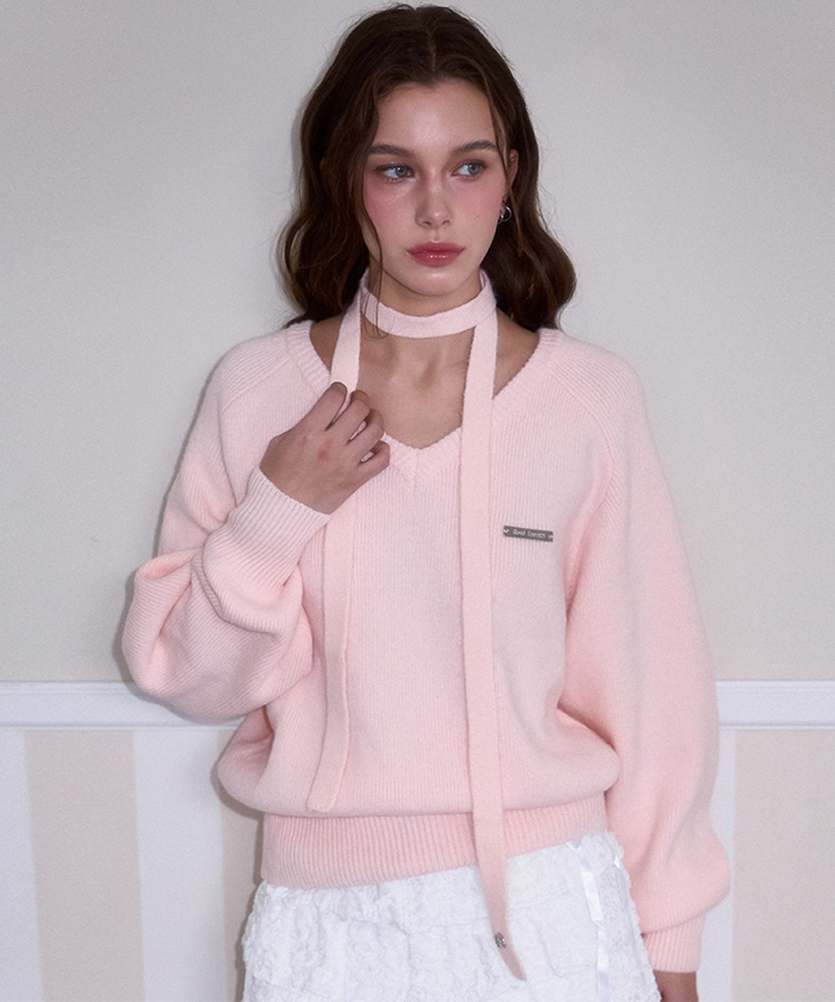 로제프란츠(ROSEFRANTZ) Tie & Vneck Knit [Pink]