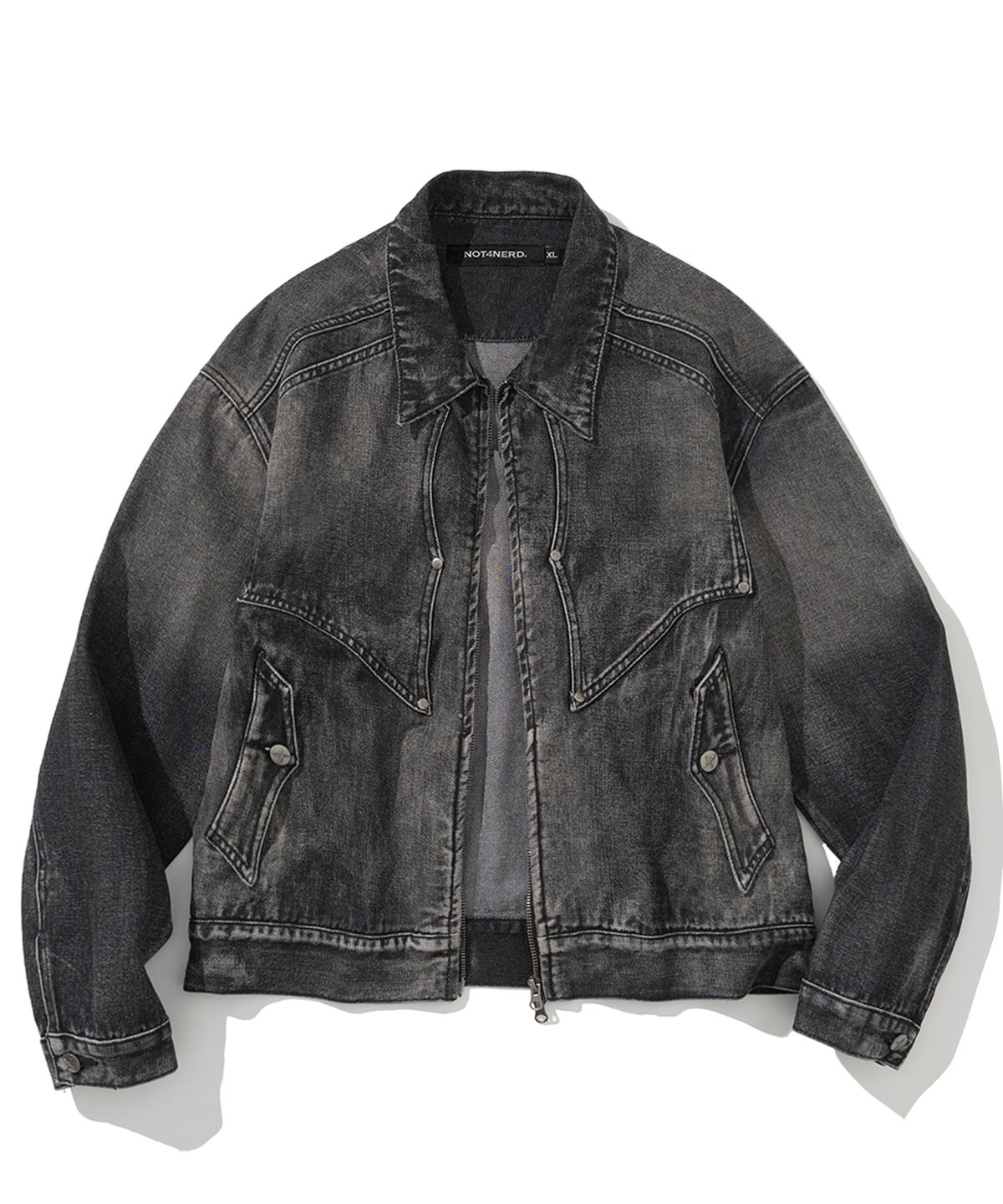 낫포너드(NOT4NERD) Western Curved Denim Jacket - Black
