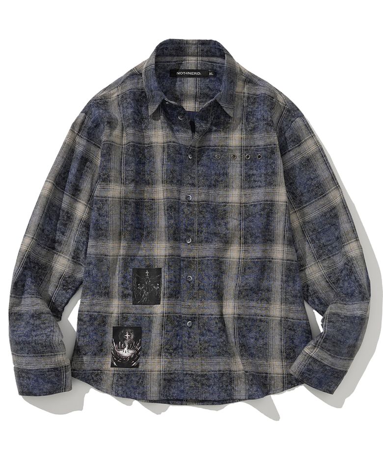 Temple Patch Checkered Shirt - Navy