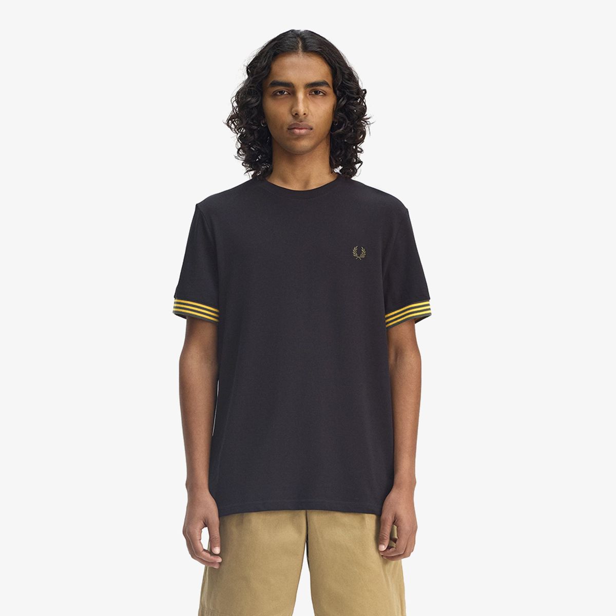 프레드페리(FRED PERRY) [Sharp] 스트라이프 커프 티셔츠 - 블랙 AFPM2517707-R88