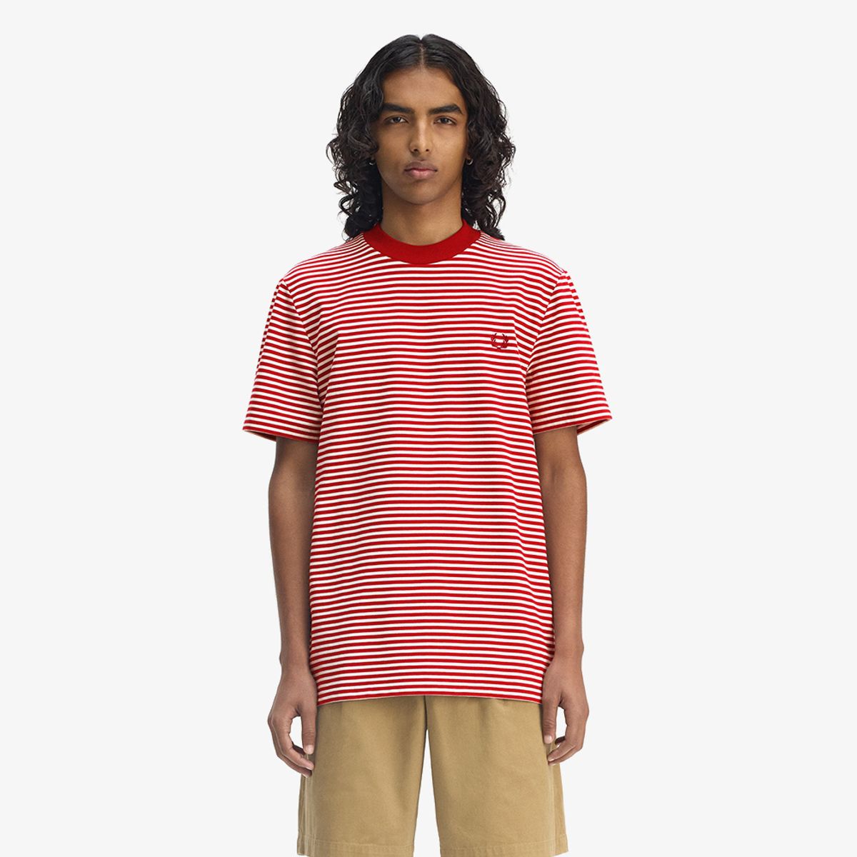 프레드페리(FRED PERRY) [Sharp] 파인 스트라이프 티셔츠 - 번트 레드 AFPM2516581-M02