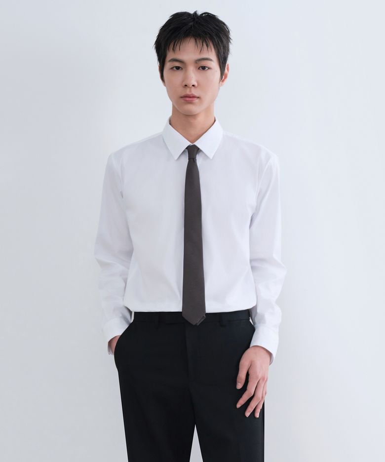 실크 내로우 솔리드 넥타이 [다크 그레이]