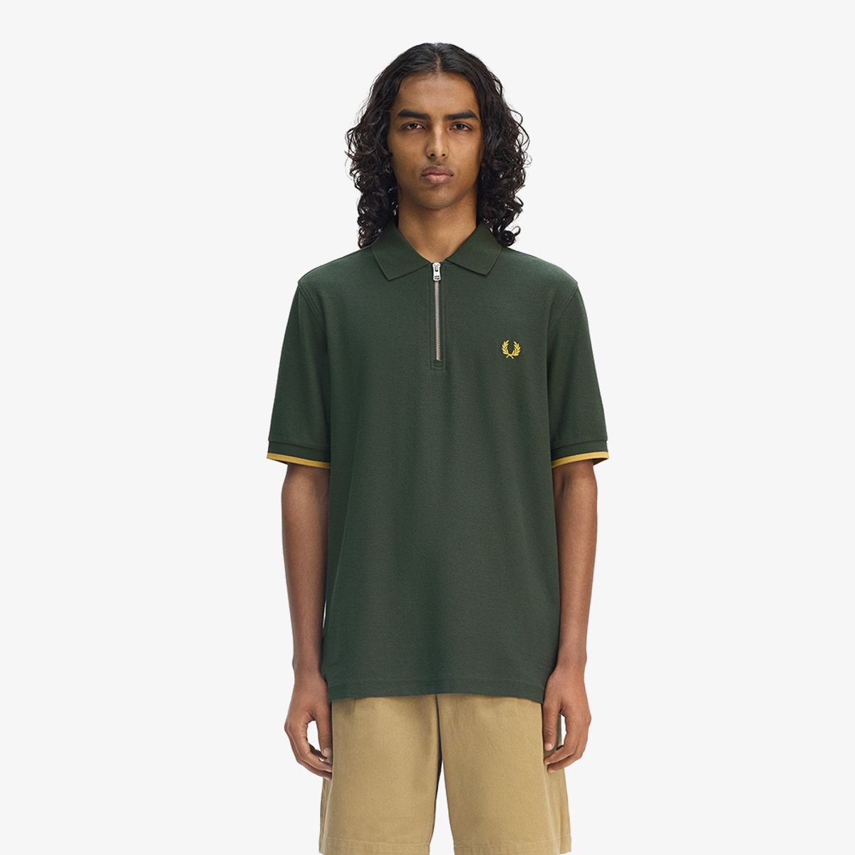 프레드페리(FRED PERRY) [Sharp] 크레이프 피케 집 넥 셔츠 - 코트 그린 AFPM2519886-X89