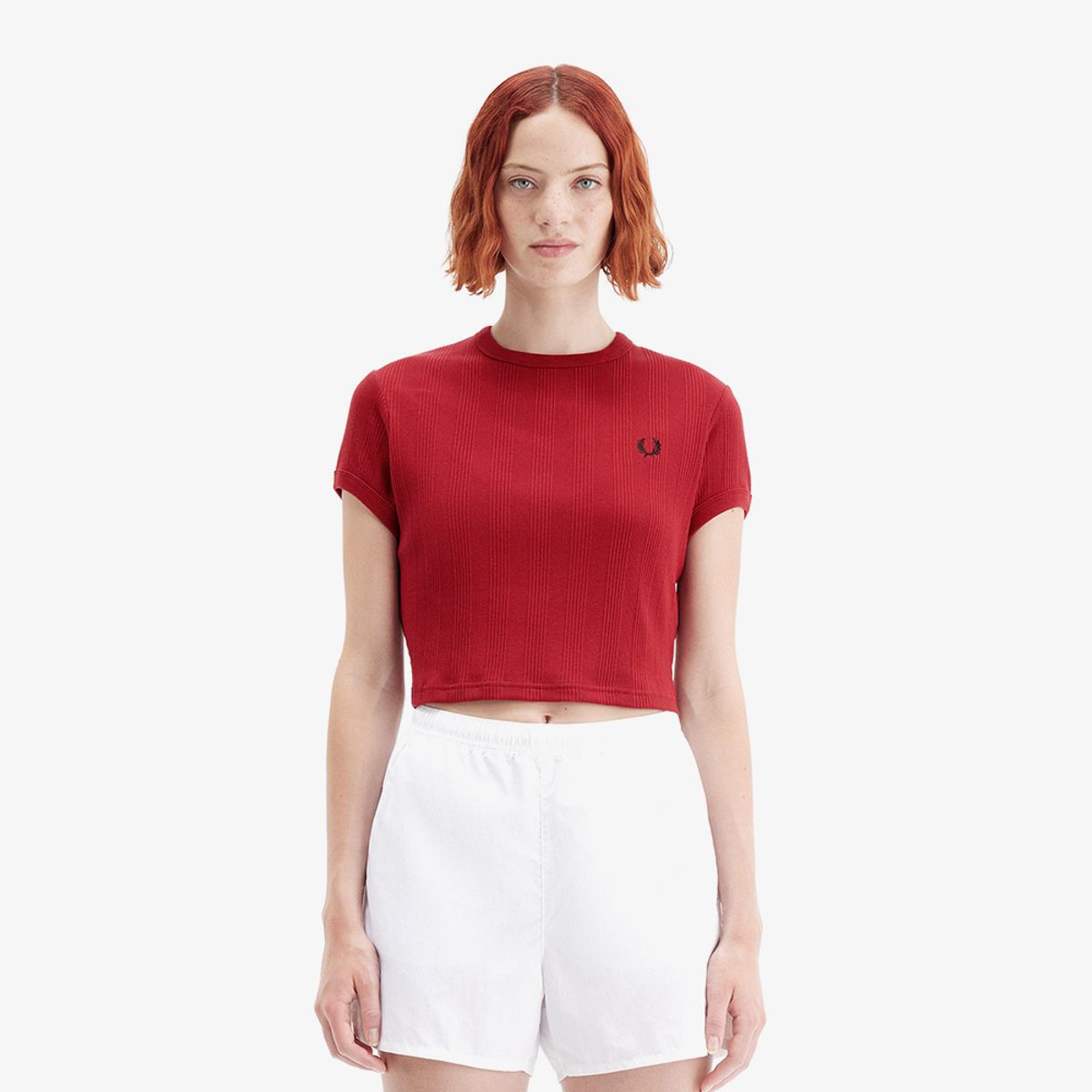 프레드페리(FRED PERRY) [Womens] 크롭 립 티셔츠 - 번트 레드 AFPF2519168-M02