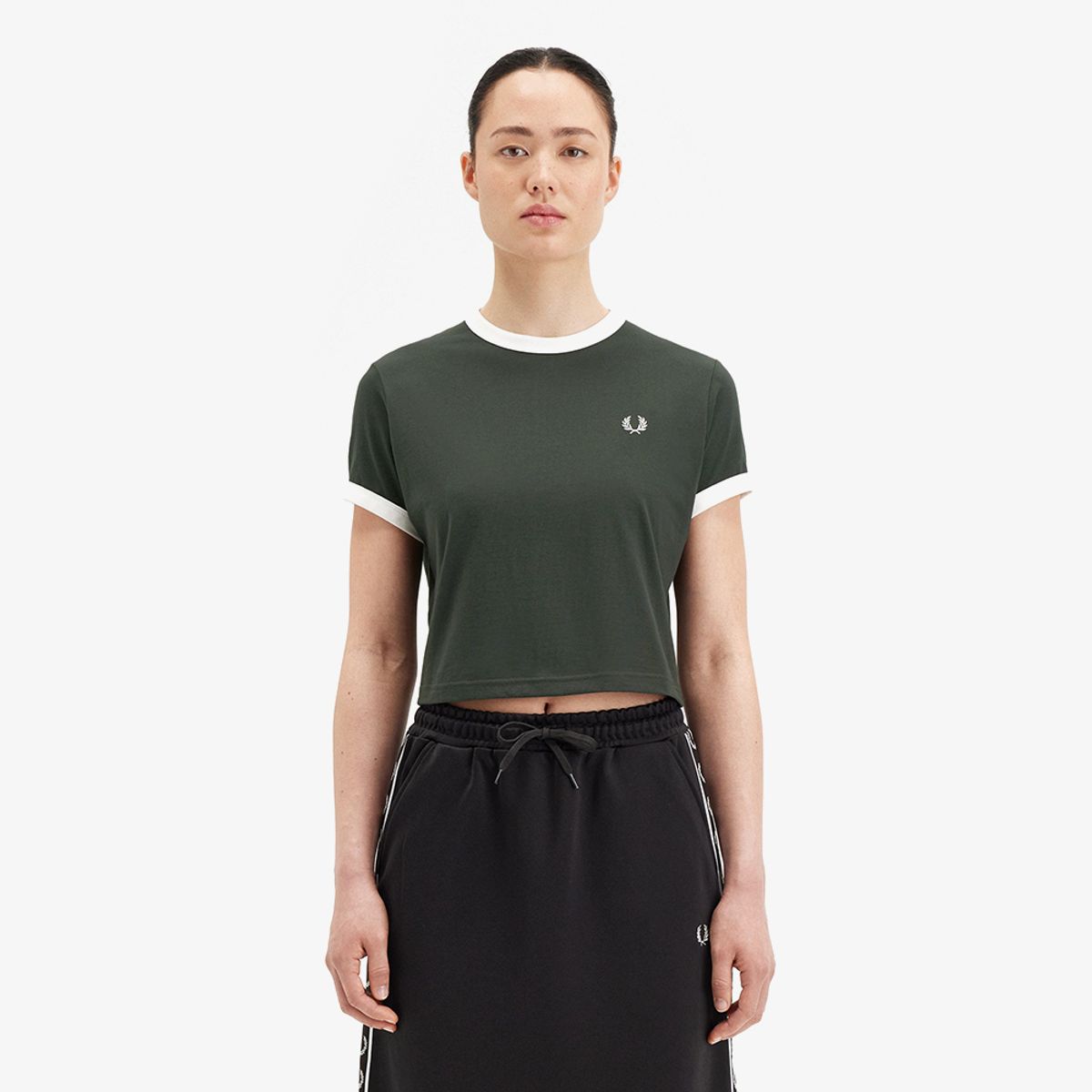 프레드페리(FRED PERRY) [Womens] 크롭 링어 티셔츠 - 코트 그린 AFPF2519163-X89