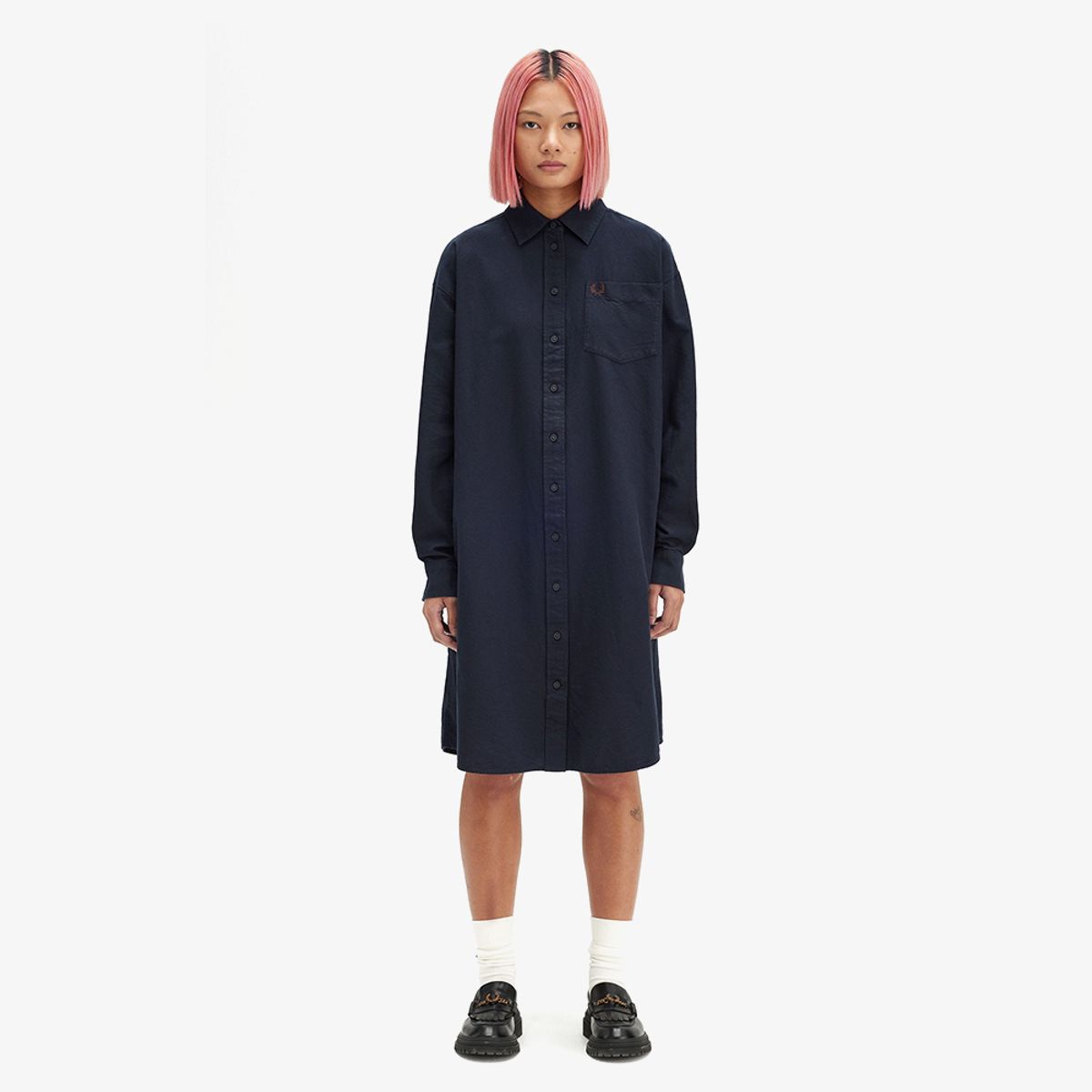 프레드페리(FRED PERRY) [Womens] 버튼 스루 셔츠 드레스 - 네이비 AFPF2438160-608