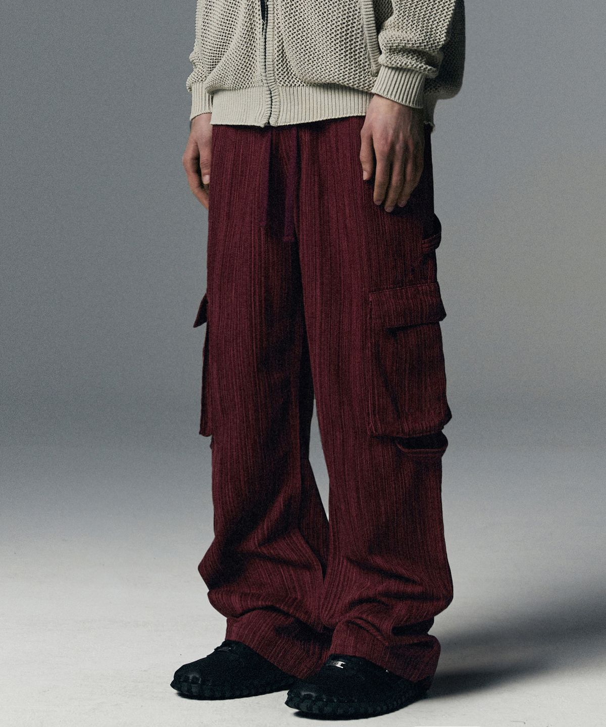 낫포너드(NOT4NERD) Stripe Cargo Flare Fit Pants - Red