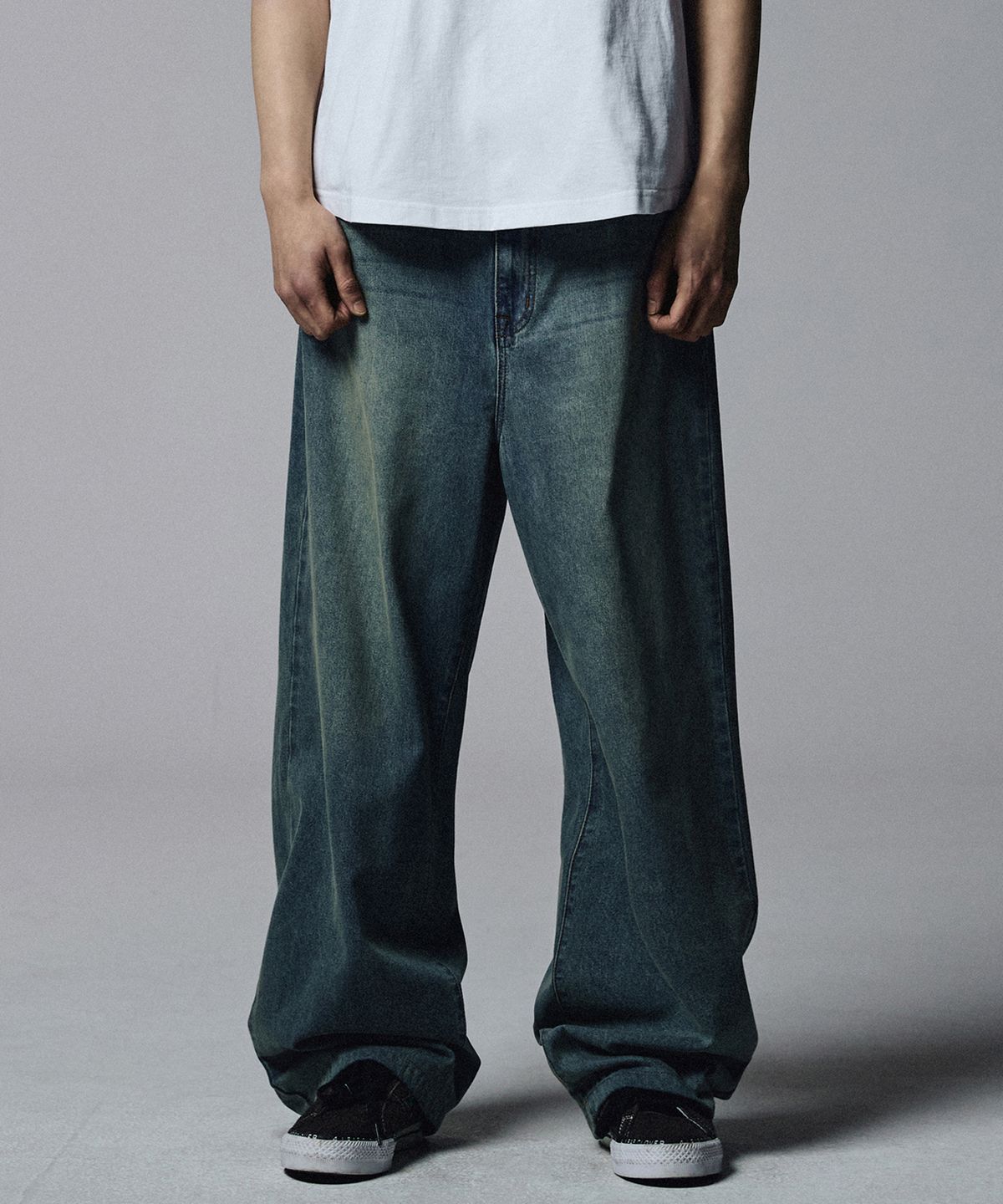 낫포너드(NOT4NERD) Linen Like Wide Fit Denim Pants - Light Blue