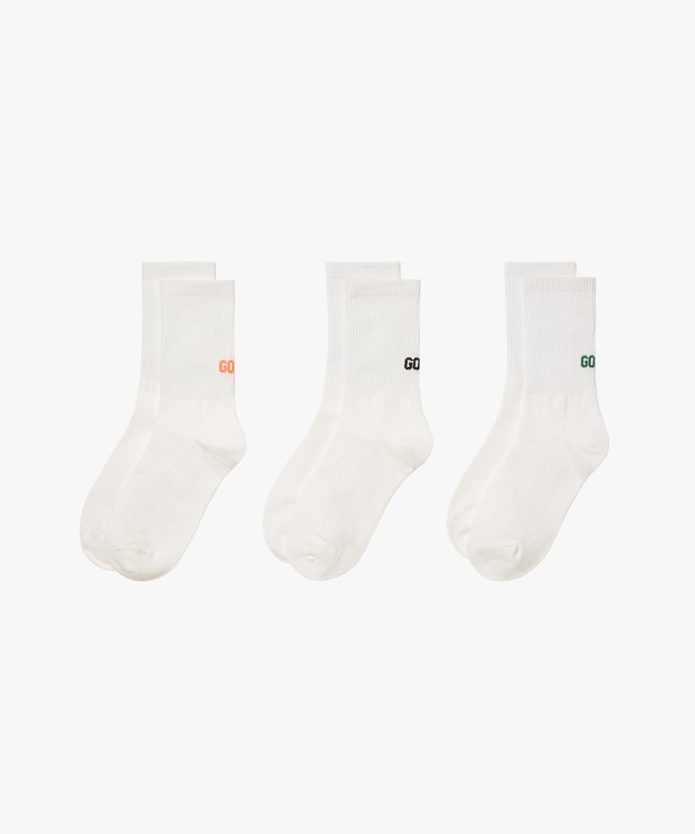 LETTERING SOCKS 3 PACK-WHITE