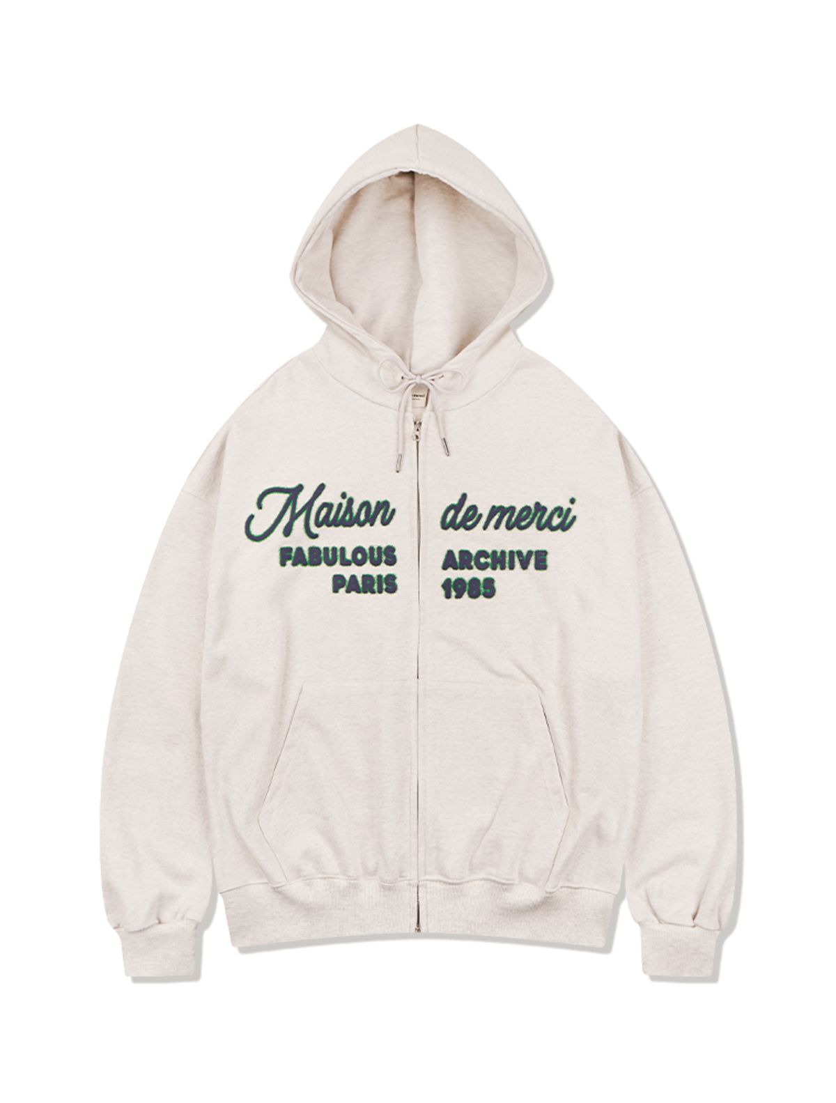 라 메종 스튜디오(LA MAISON STUDIO) UNISEX 투톤 블러 엠보로고 후드 집업 오트밀(FCF1ZP323M)
