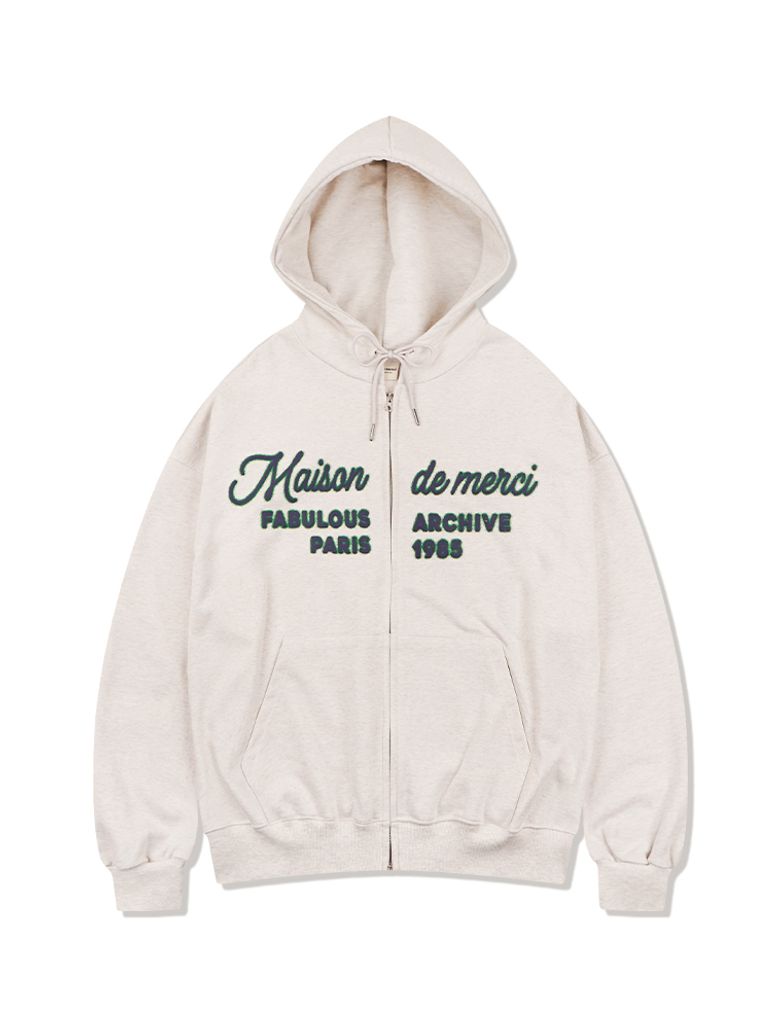 UNISEX 투톤 블러 엠보로고 후드 집업 오트밀(FCF1ZP323M)